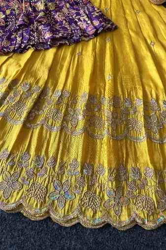 Designer tissue silk embroidered work gown with koti for kids