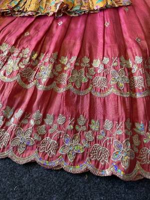 Designer tissue silk embroidered work gown with koti for kids 4