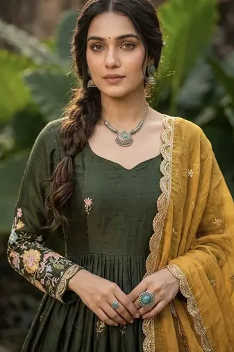 green embroidered anarkali gown with dupatta