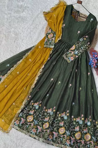 green embroidered anarkali gown with dupatta
