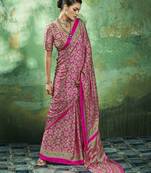 Pink modal satin ajrakh print saree