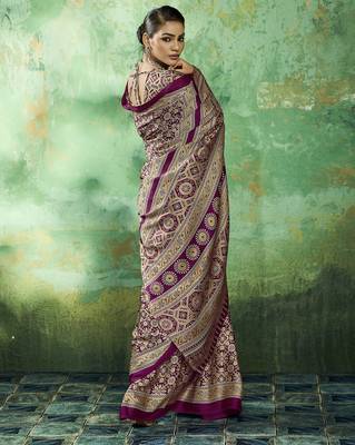 Wine modal satin ajrakh print saree 2