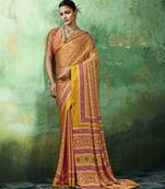 Yellow modal satin ajrakh print saree