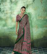 Green modal satin ajrakh print saree