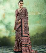 Black modal satin ajrakh print saree