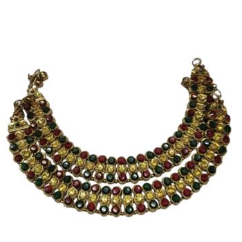 Gold Plated Handcrafted Multi colour Anklets with Kundan 4