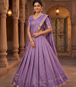 New South Indian  Silk Checked Half Saree Lehenga Choli with Zari Border