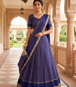 New South Indian  Silk Checked Half Saree Lehenga Choli with Zari Border