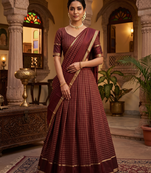 New South Indian  Silk Checked Half Saree Lehenga Choli with Zari Border