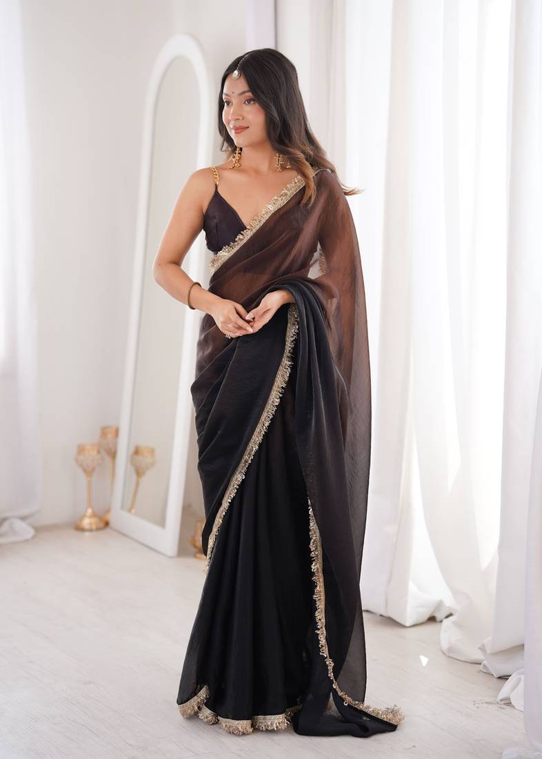 black satin saree 