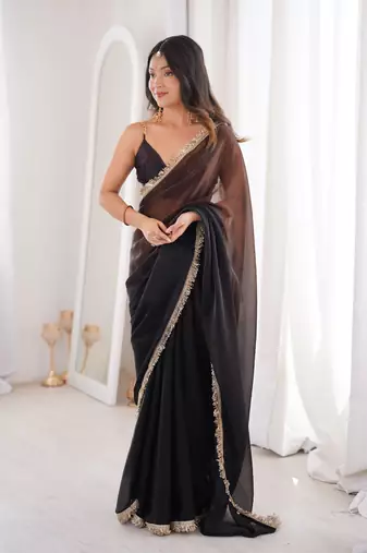 Black fendy satin saree          double shaded sequin