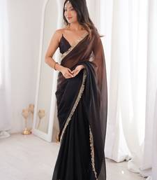 Black fendy satin saree          double shaded sequin