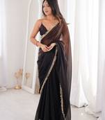 Black fendy satin saree          double shaded sequin