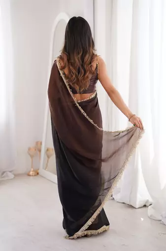 Black fendy satin saree          double shaded sequin