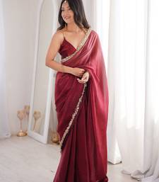 Maroon fendy satin saree          double shaded sequin