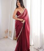 Maroon fendy satin saree          double shaded sequin