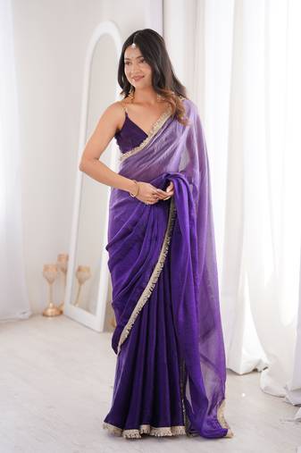 purple satin saree 