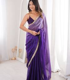 Purple fendy satin saree          double shaded sequin