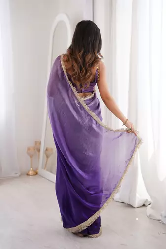 Purple fendy satin saree          double shaded sequin
