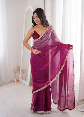 Wine fendy satin saree     double shaded sequin 1