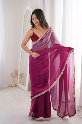 wine satin saree 