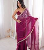 Wine fendy satin saree          double shaded sequin