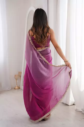 Wine fendy satin saree          double shaded sequin