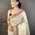 cream printed cotton saree with unstitched blouse piece