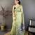 green printed cotton saree with unstitched blouse piece