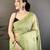 green printed cotton saree with unstitched blouse piece