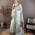 light green printed cotton saree with unstitched blouse piece