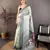 light green printed cotton saree with unstitched blouse piece
