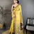 yellow printed cotton saree with unstitched blouse piece