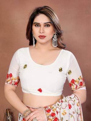 White Floral Printed Designer Saree for Women 3