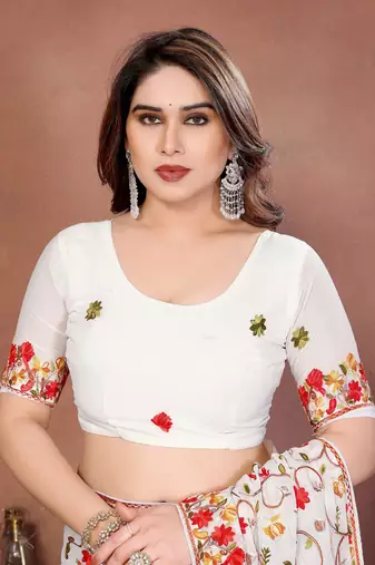 White Floral Printed Designer Saree for Women