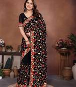 Black Floral Printed Designer Saree for Women