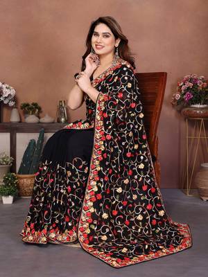 Black Floral Printed Designer Saree for Women 2
