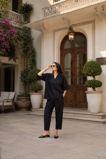 Black cotton co-ord set for women