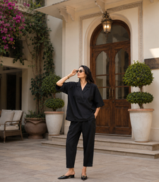 Black cotton co-ord set for women