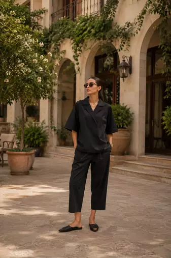 Black cotton co-ord set for women