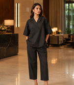 Black cotton co-ord set for women