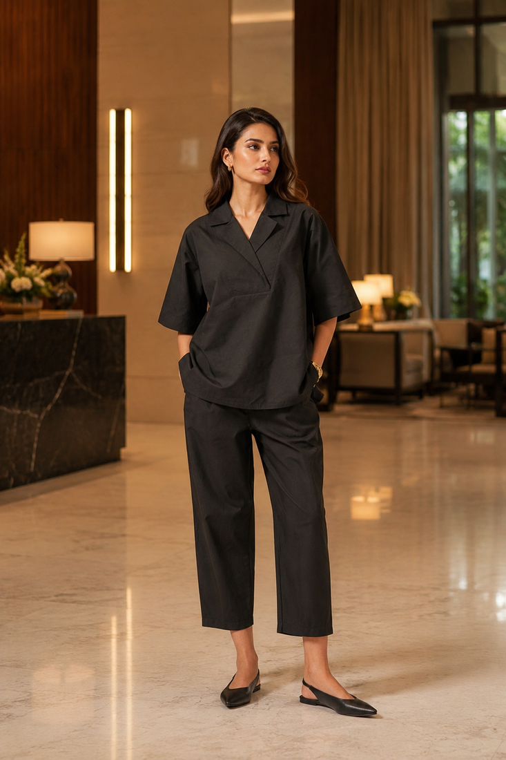 Black cotton co-ord set for women