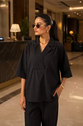 Black cotton co-ord set for women