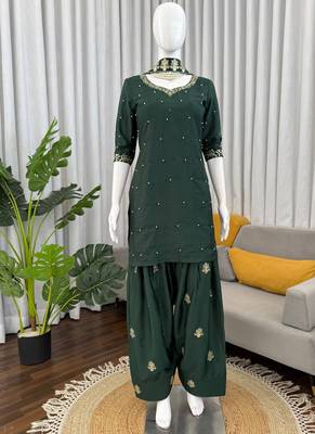 green crepe kurta set 1