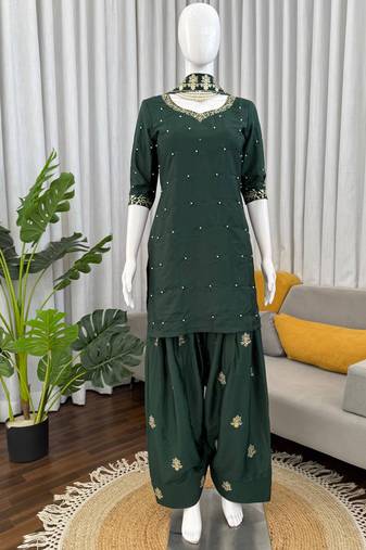green crepe kurta set