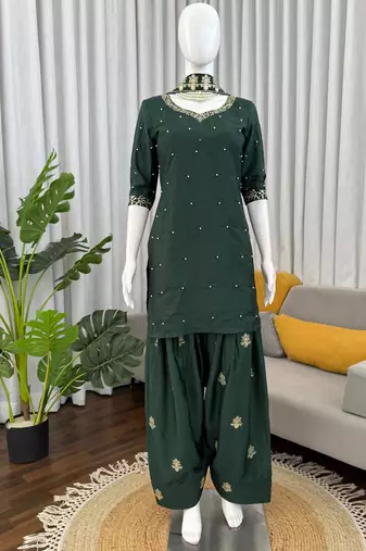 green crepe kurta set
