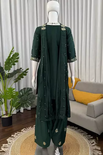 green crepe kurta set