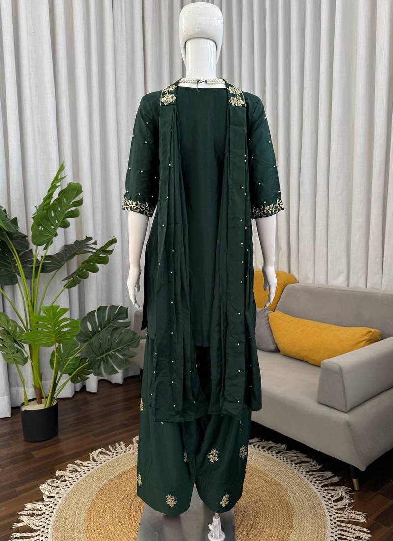 green crepe kurta set