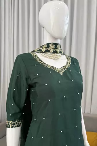 green crepe kurta set