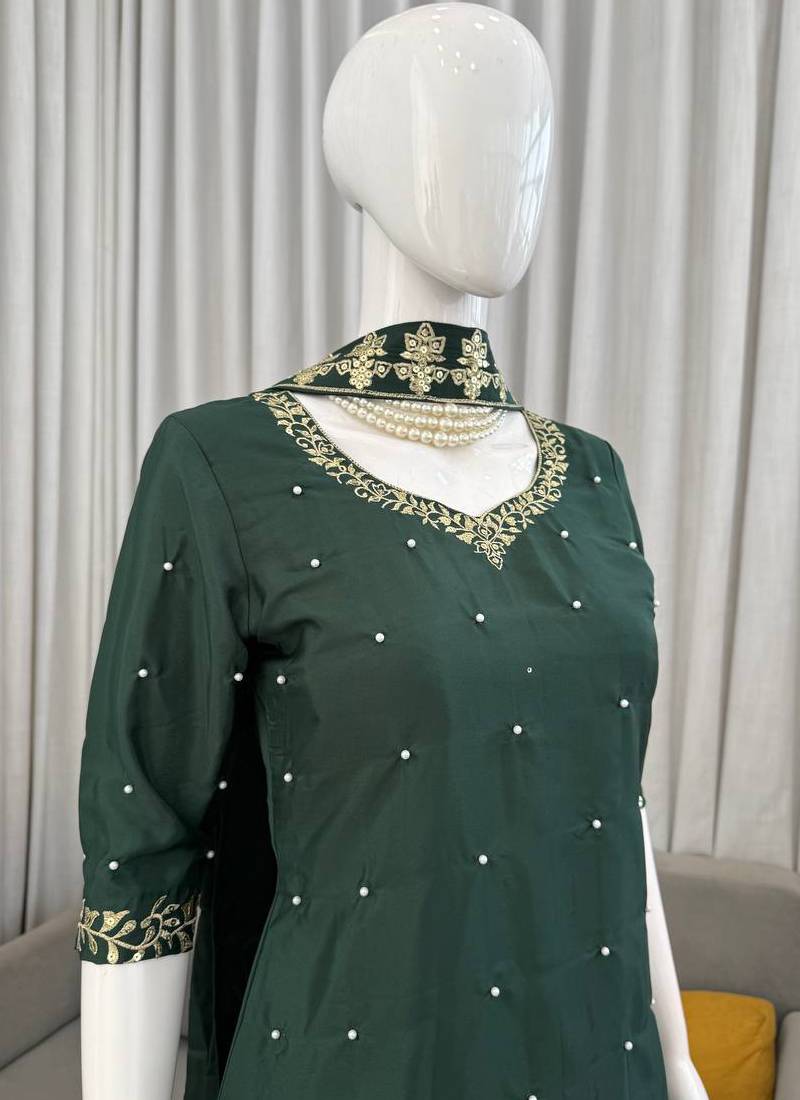 green crepe kurta set